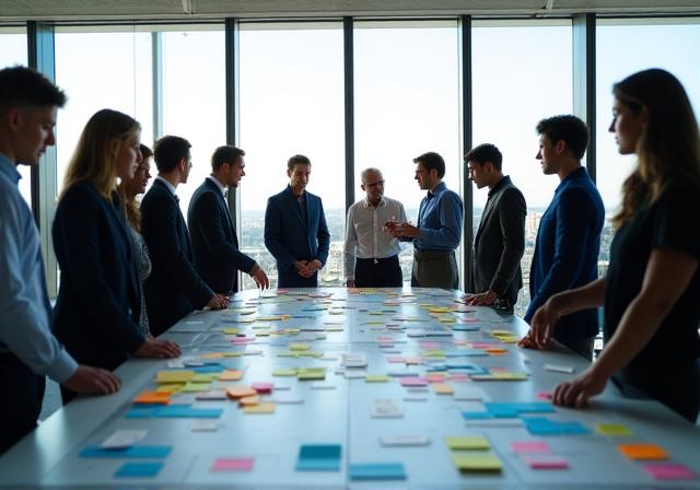 Team collaborating on Lean process mapping in a modern office